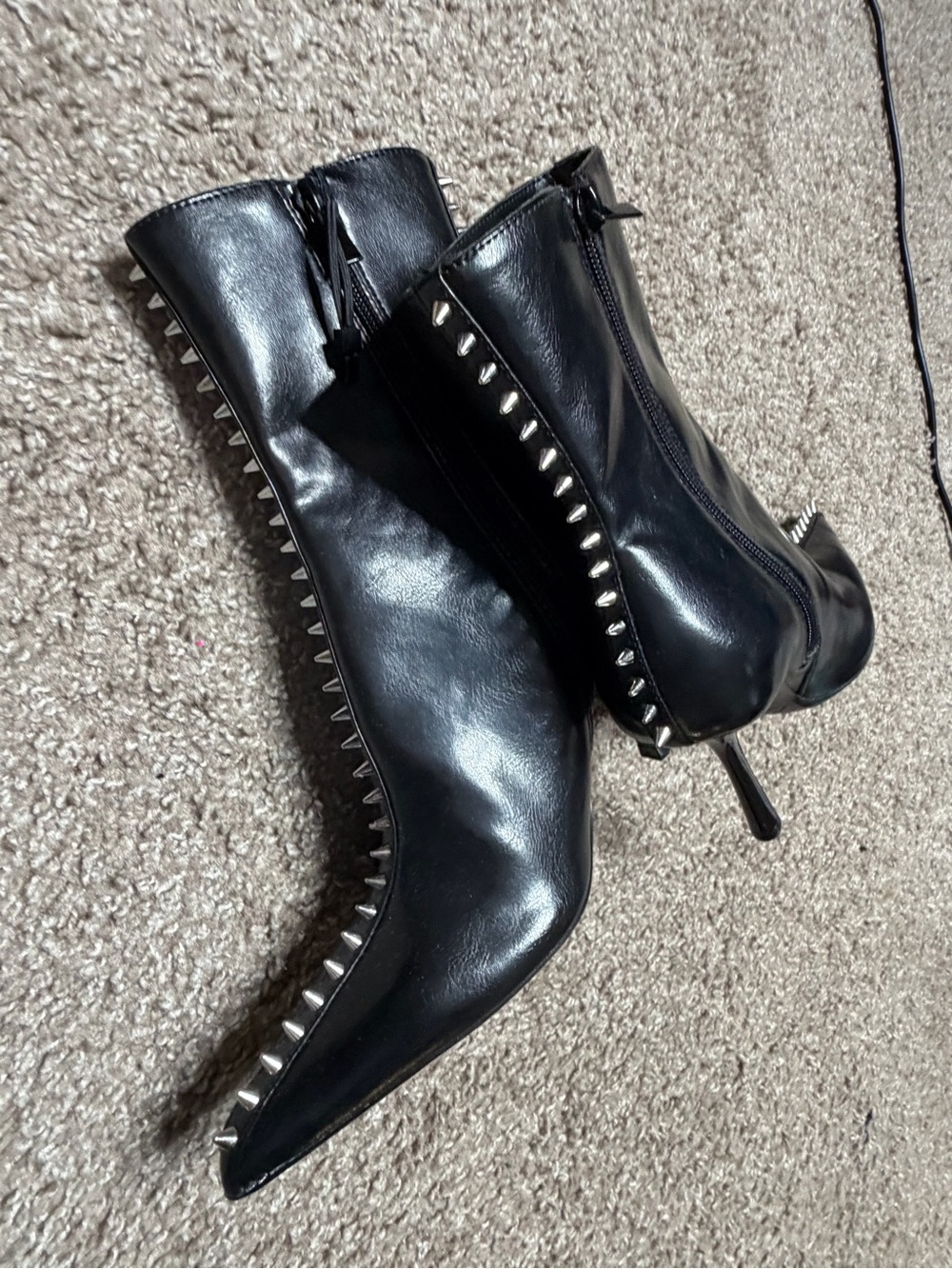 Zara Black Pointed Ankle Boots with Silver Studs